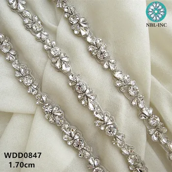 (10 METRI )Vairumtirdzniecības līgavas puses fāzēm, silver crystal rhinestone aplikācijas trim dzelzs par kāzu kleitas WDD0847