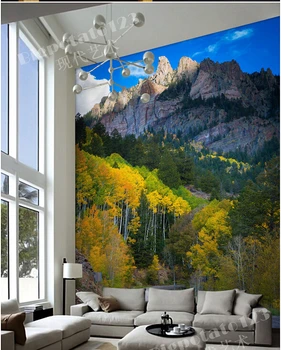Pasūtījuma 3D gleznojumi,skaista, klusa kalnu zilas debesis meža veranda fona ,viesistaba, dīvāns, TV sienas guļamistabā sienas grāmata