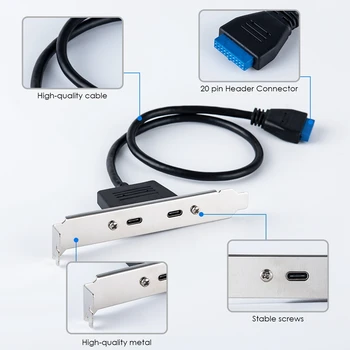 USB C 3.1 Aizmugurējais Panelis, Izplešanās Skava līdz 20-Pin Header Kabelis 2-Port Super-Ātruma Tips-C Paplašināšanas Karti PC