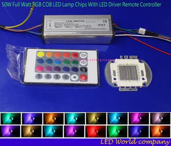 1Set Pilna Watt RGB Integrēto Mikroshēmu 10W 20W 30W 50W 100W RGB LED lampa + LED Driver +24Key Tālvadības Prožektors Vietas spuldzes