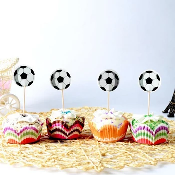 24Pcs/Iepak Zēni dod priekšroku Futbola Tēmu Kūka Topper Happy Birthday Party Futbola Cupcake Toppers Ar Spieķi Rotā Bērnu Duša