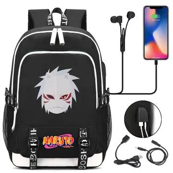 Jaunu Cute Uzumaki Naruto Iespiesti USB Headphone Jack Zēns Meitene Bērniem Skolas soma Sieviešu Bagpack Audekls Vīriešiem Mugursoma Packsack Bookbag