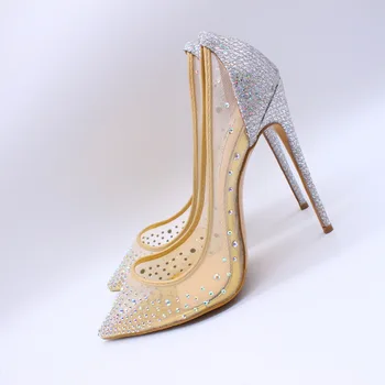 Bezmaksas piegāde modes sieviešu Sūkņi dāma Pliks acs strass Smailu purngalu augstiem papēžiem kurpes size33-43 12cm 10cm 8cm līgava kāzu kurpes