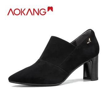 Aokang Jaunas Ielidošanas Rudens Kurpes Sieviešu īstas ādas augstpapēžu kurpes sievieti augstas kvalitātes dāmām kurpes ērtas kurpes sūkņi