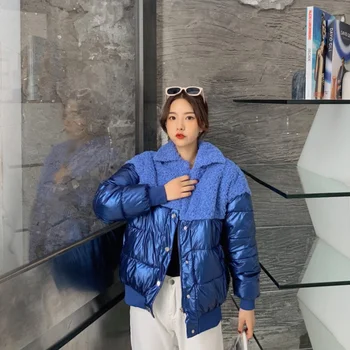 Sieviešu 2019 līmēšana jaunu modes kokvilnas korejiešu stilā, atloks īss zaudēt dūnu jaka savvaļas gadījuma ziemas tīru krāsu rozā balts mētelis