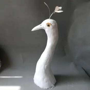 Reālajā dzīvē rotaļlietas putnu aptuveni 35cm baltā pāva spalvām galvas modelis, ornaments mājas puse,darbības apdare dāvanu h1378