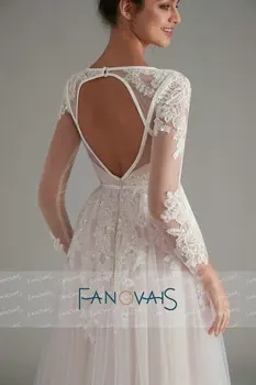 Elegants Kāzu Kleitu 2019 Backless Boho Līgava Kleitu Ilgi vestido de noiva drēbes de mariee Mežģīņu Kāzu Kleita ar garām Piedurknēm
