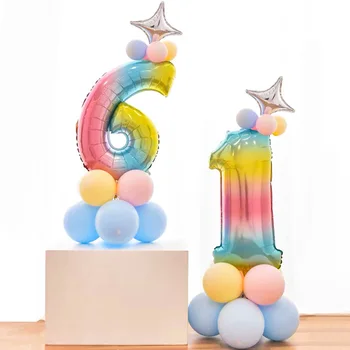 15Pcs/komplekts Rainbow 32 collu Membrānas Slīpumu, Folija Numuru Baloni, Bērnu Dušas Baloni Stāvēt Happy Birthday Apdare Piederumi