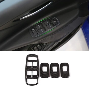 Oglekļa Šķiedras Auto Durvju Logu Pacēlāja Slēdža Pogu Paneļa Vāciņš Melns Rāmis Automašīnas salona Piederumi, lai Jaguar XE 2016-2019