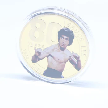 Bruce Lee Zelta Pārklājumu Metāla Monētas Vintage Mājas Dekoru Mākslas Amatniecības Krāsainu Piemiņas Challenge Monētas par Suvenīru dāvanas