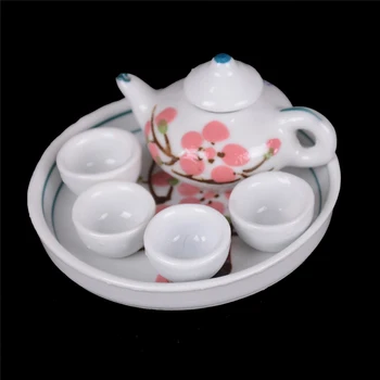 1 Iestatiet Ziedu Stils Namiņš Miniatūri Pusdienu Trauki Porcelāna Tējas Trauku Komplekts Cup Plate Ziedi Lelles Accesssories