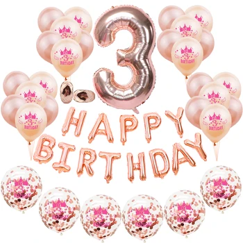 2rd Happy Birthday Banner Dzimšanas dienu Pārredzamu Iespiesti Lateksa Confett Balonu Komplekts Baby Meitene, Zēns 3 2 1 Gadu Vecs, Folija Numuru Dekori