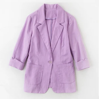 Pavasara sieviešu Slim kokvilnas darba jaka īsā uzvalks Kokvilnas un lina uzvalks tīrtoņa krāsas uzvalks, žakete, jaka sieviešu fenimino bumbvedējs