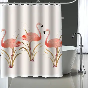 Jaunu Pielāgotu Flamingo Aizkari Poliestera Vannas Istaba Ūdensizturīgs Dušas Aizkars Ar Plastmasas Āķi Lielāku Izmēru