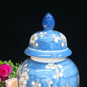 Jingdezhen Keramikas Tradicionālās Tehnoloģijas Cilindrisku Plūmju Ziedu Keramikas Glabāšanas jar Dekoratīvs Pods Mīksto porcelāna templis jar
