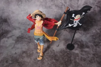 Viens Gabals Monkey D. Luffy ar Salmu Cepuri Pirātu Karogu, PVC Kolekcionējamus Attēls Rotaļlietu Modelis