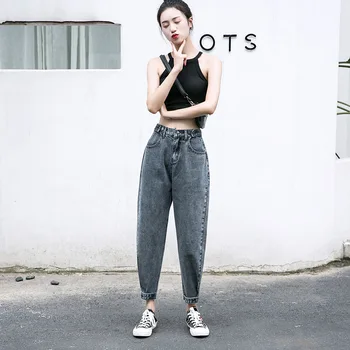 2020new plus lieluma modes tendence veci džinsi, sieviešu korejiešu versija zaudēt augsto vidukli slim deviņu punktu burkānu bikses jauna rudens apģērbu