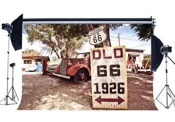Veco Route 66 Fons Kalifornijas Rietumu Kovboju Backdrops Vintage Veco Auto Pārtikas Veikalā Zemniecisks Koka Ceļa Apzīmējuma Fona