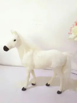 Simulācijas zirgu plastmasas&kažokādas grūti modelis lielu 26x24cm balta zirga, prop,mājas apdare dāvanu w2912