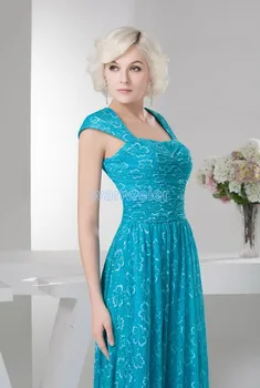 Vestido de festa bezmaksas piegāde balles kleita jauns dizains karstā pārdošanas līgavas-line vāciņu piedurknēm zilā mežģīņu garās vakara Kleita