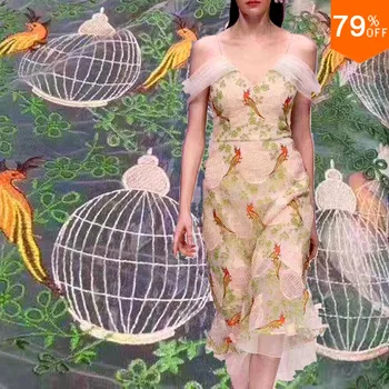 Jaunas ielidošanas koka tupelēm sievietēm Putnu Būris Izšuvumi Modes Nedēļas Top Dizaineru Dizaina Extreme Kleitu Šūšana, Auduma Lovely Lady audums
