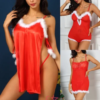 Sieviešu Seksīgā Ziemassvētku Pidžamu Baby Lelle Sleepwear Dāmas Red Fancy Dress Kostīmi Lady Seksa Apakšveļa Apakšveļa Komplekti