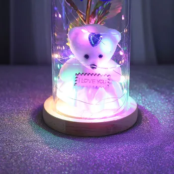 Galaxy Folija Pieauga Stikla Kupola Uz Koka Bāzes Valentīna Dāvanas LED Rose Lampas Ar Cute Sedz Lelle Ziemassvētku Rotājumi