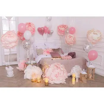 Laeacco Mājīgu Guļamistabu Ziedi Balonu Sveču Dekorēšana Simaple Fona Foto Vinila Bezšuvju Fotogrāfija, Foto Studija