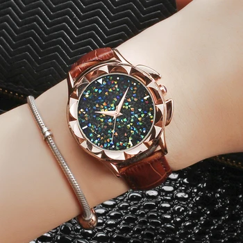 Bling Krāsains SANDA Luksusa Ādas Kvarca Skatīties Sieviešu Pulkstenis Sieviešu Dāmas Kleita rokas Pulkstenis Dāvanu Zelta 2018 Relojes Mujer Saat