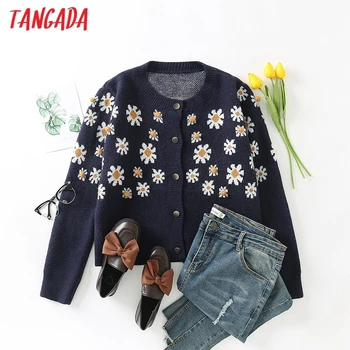Tangada Sieviešu Ziedu Bumbu Rotā Jaka Vintage Džemperis Īss Stils Ir 2021. Pavasara Trikotāžas Jaka Mētelis 5W1
