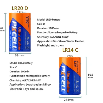 PKCELL 2PK-LR14 C+2PK-LR20 D Sārma Baterijas 1,5 V LR14 LR20, lai Skaļrunis, Mikrofons, Gāzes Plīts,Ūdens Sildītājs