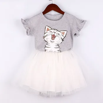 2019 New Baby Girl Vasaras Apģērbs Uzstādīt Cute Kaķi, t-veida Krekli+TUTU Svārki,Meitenes, Bērni, Drēbes Princess Tērpi Bērniem overwear