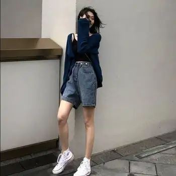 Studentu augstas starām. džinsa bikses, sieviešu 2020. gada vasarā jaunu korejiešu 5-punktu taisnas bikses vaļīgas, plānas, platas kājas karstā bikses