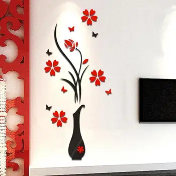 Telpu Dekorēšana DIY Vāze Ziedu Koks Kristāla Arcylic 3D Sienas Uzlīmes Decal Mājas Dekoru Vinilos Decorativos Para Paredes