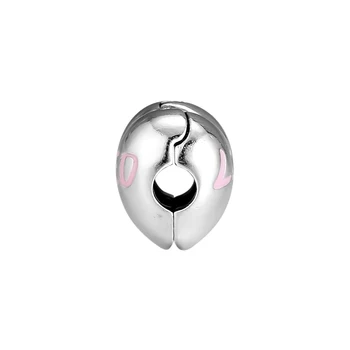 DIY Der Pandora Piekariņi Rokassprādzes Mīlēja Sirds Klipu Pērlītēm ar Rozā Emalju 925 Sterling Sudraba-Rotaslietas Bezmaksas Piegāde