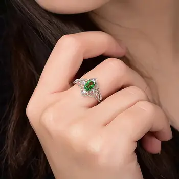 Vintage royal griešanai zaļo smaragda kristālu dārgakmeņiem, dimantu gredzenus sieviešu balta zelta, sudraba krāsas rotaslietas bijoux bague dāvanu
