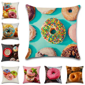 Krāsains salds donuts drukāt spilvens segums lina spilvendrāna apdare, mājas, māju, biroju, dīvānu, krēslu bērniem, guļamistaba dāvanu