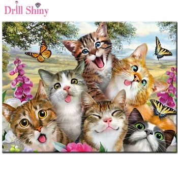 Dimanta glezna krustdūrienā dzīvnieku dimanta mozaīkas izšuvumi kaķi tauriņš attēlu rhinestones rokdarbi Rokdarbu, hobiju