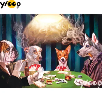 Pilnu Kvadrātveida/Kārtas Urbt 5D dimanta izšuvumi suņi spēlē pokeru dimanta Krāsošana Rhinestones mozaīkas Cross stitch Dekoru EX0206