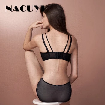 NACUYI-Sexy Dubultā Plecu Siksna Apakšveļa Set Plus Lieluma Sievietēm Bra Komplekts Dobi Izšuvumi Savākt Apakšveļa Acs Mežģīnes Bralette