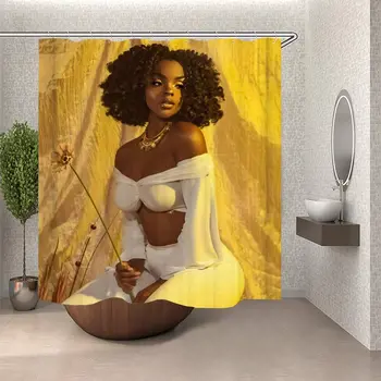 Melnās Sievietes Meitene Melnā Sexy Afro African American Sievietēm Lady Turiet Saulespuķu Dušas Aizkari