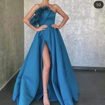 Zila balles kleitas 2020. gadam spalvu sānu spraugas satīna līnijas sexy vakara kleitas vestidos de fiesta