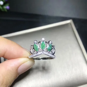 Dabīgais zaļais smaragda akmens, dārgakmens Gredzenu Dabas dārgakmens gredzenu S925 sudraba moderns personību, elegants vainagu sievietes puses dāvanu Rotaslietas