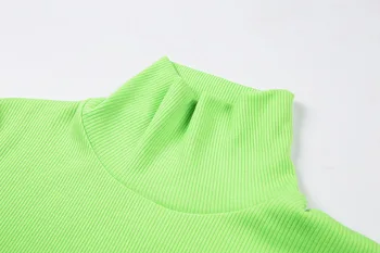 Sieviete Džemperi Augstu Uzrullētu Apkakli Sievietēm Kultūraugu Top Ilgi Piedurknēm Fluorescējoši Zaļā Krāsā Ar Garām Piedurknēm Slim Fit Ribu Gadījuma Cietā Luminiscences Krāsas