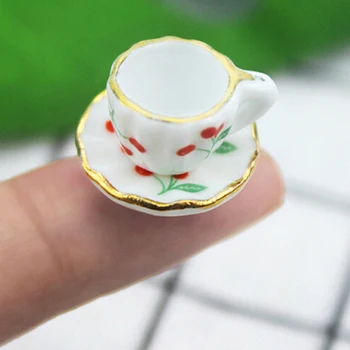 2gab(Miniatūras Tējas Tase+ Miniatūras Tējas Šķīvītis)1:12 leļļu Namiņš Miniatūras Tējas Tase Tējas Šķīvītis Kafijas Tasi Lelle Virtuves Trauki