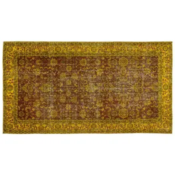Roku darbs Dzeltena Vintage Overdyed turcijas Jomā Paklāju 152x280 Cm-4'12