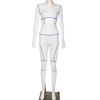 2020 Svītru Līnijas Raibs Crop Topi Zeķes 2 Divi Gabali Set Fitnesa Augsta Vidukļa Sievietēm Tracksuit Streetwear Sieviešu Apģērbs