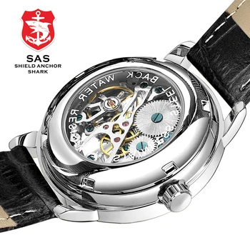 Jauns Melnais Skelets ādas rokas Pulkstenis Vīriešiem Antīko Gaismas Rokās Gadījuma Automātiskā Skelets Business Mens Watch hombre reloj