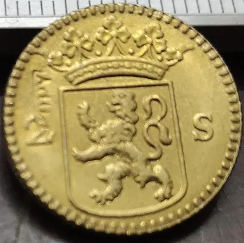 1724 Republika Nīderlandes (Holandes) 2 Stuivers Zelta Kopija Reta Monēta