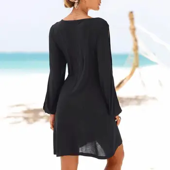 Vasarā Sievietēm Dresse Beach Auksti Plecu garām Piedurknēm-U-Kakla Mini Kleita tīrtoņa Krāsu Zaudēt Blūze Sieviešu Apģērbs